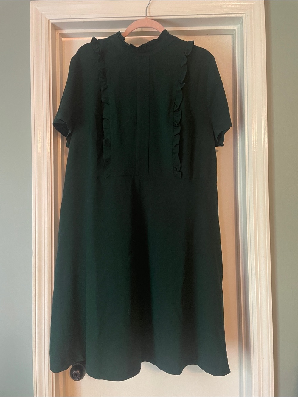 Eloquii Dark Green Ruffle-Trim Mini Dress